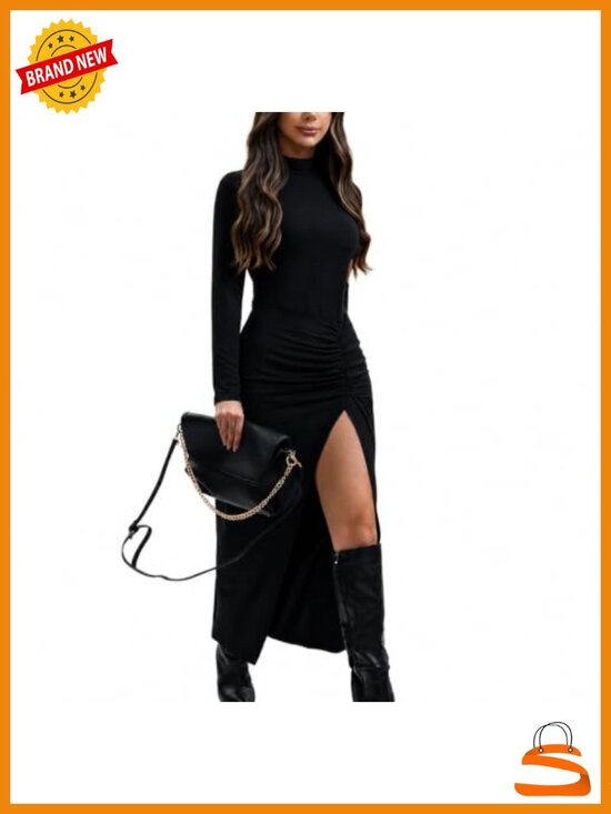 Dresses & Skirts - Women's Long Sleeve Bodycon Maxi Dress High Slit Wedding Guest
